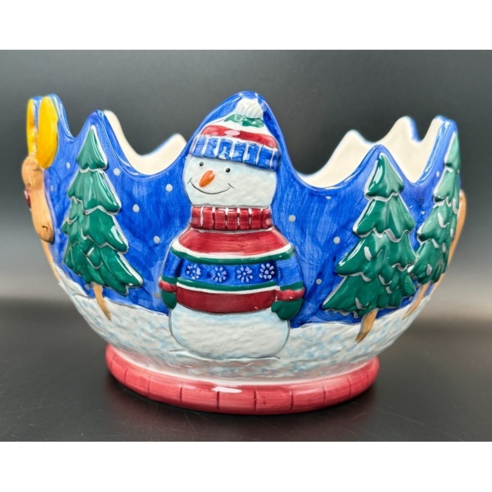 1998 St. Nicholas Square Christmas Winter Friends Bowl Snowman Moose - VTG